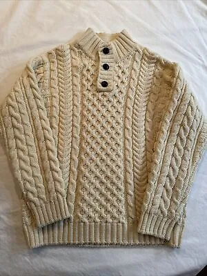 L.L.BEAN Cream Heritage Irish Wool Fisherman Button Sweater Size Lg 100% Wool • $72