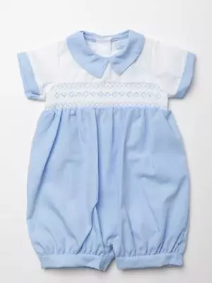 £11.99 • Buy Baby Boys Romper Smocked Blue/white Spanish Style  0-3 M 3-6 M 6-9 Months