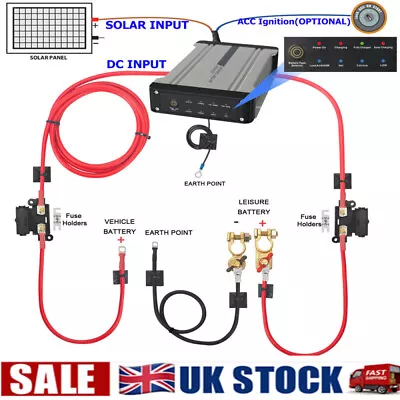 12V DC-DC Dual Battery Charger Kit Built-in Solar MPPT Volt Sensitive Caravan UK • £179.89