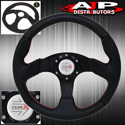 Universal Full Pvc Leather 6Bolt Steering Wheel Red Stitch Type-R Horn Button • $42.99