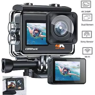 Action Camera 4K 24MP WiFi Underwater Waterproof 40M With Dual Screen 4X Zoom • $74.43