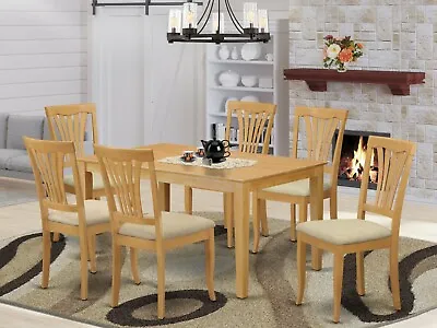 7pc Capri Dinette Kitchen Dining Table + 6 Avon Padded Seat Chairs In Light Oak • $940