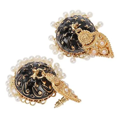 Woman Indian Bell Earrings Dangle Style Gold Plated Artifical Pearl Fashion EMB • $14.75