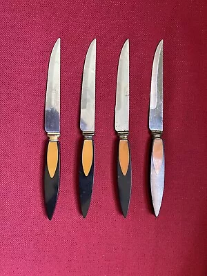 Vintage Sheffield England Steak Knives W/ Black & Orange Bakelite Handles 4 • $32