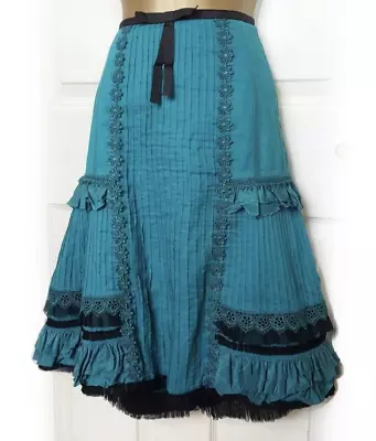 WHISTLES Turquoise Blue Boho Silk Lace Tulle Mix Skirt Size 8 Party Unworn NEW • £23.99