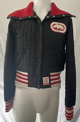 Ecko Red Womens Black Red  Bomber Jacket Button Up. Size L/GD.  1972 Rhinos • $69.99