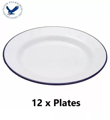 12 X Falcon Traditional Genuine Enamel 20cm Flat Dinner Plate White Enamel  • £39.95