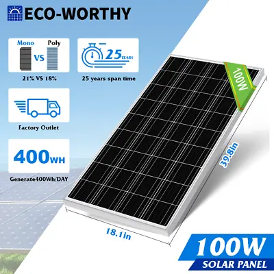 ECO-WORTHY 100W Watt 12V Monocrystalline Solar Panel 12BB Cell For Home RV • $56.99