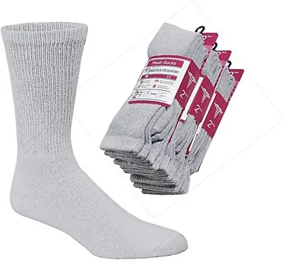 6 Pairs Grey Men Diabetic Crew Socks Health Circulatory Cushion Cotton Size 9-11 • $13.77