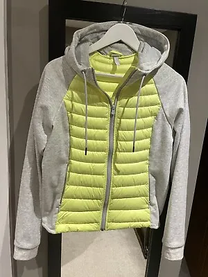 Ladies Adidas Neo Down Hooded Jacket Hybrid Lightweight Size M Grey Yellow • £19.99