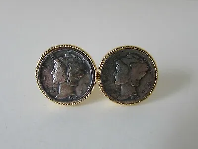 $34 • Buy Vintage Swank Genuine Coin Mercury Dime Gold Plated Cufflinks Box