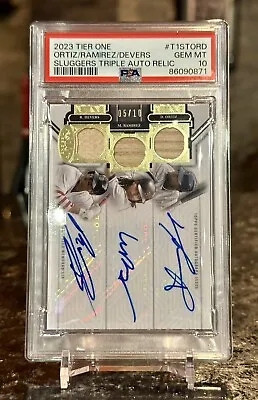 2023 Topps Tier One #/10 David Ortiz Manny Ramirez Devers TRIPLE BAT AUTO PSA 10 • $999.99