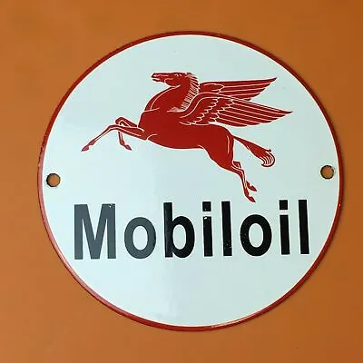 VINTAGE MOBIL OIL PEGASUS PORCELAIN METAL ENAMEL Gas Station Decor Sign 6 Inch • $132