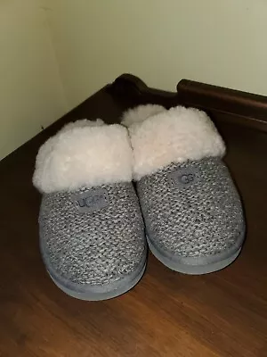UGG COZY Knit Slide Slippers Womans Sz 8 Charcoal Gray 1117659 Shearling Comfort • $36