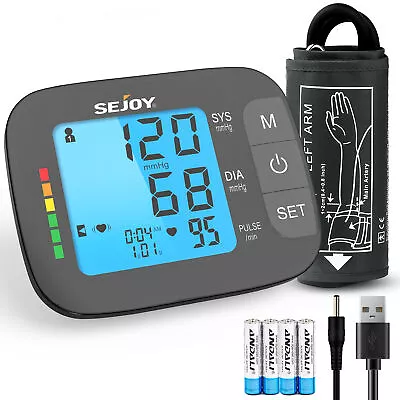 SEJOY Automatic Blood Pressure Monitor Digital Arm Backlit Large Cuff BP Machine • £19.99