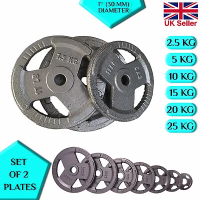 Weight Plates Set Pair Cast Iron 1  Hole Disc Dumbbell Standard Barbell Weights • £15.99
