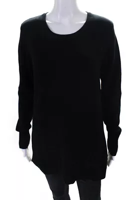 H By Halston Womens Pullover Side Slit Scoop Neck Sweater Black Cotton Small • $2.99