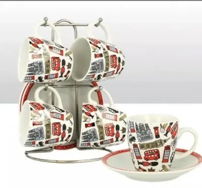 Union Jack London Mug Espresso Coffee Cup Flag Souvenir Porcelain Set Of 4 • £17.99