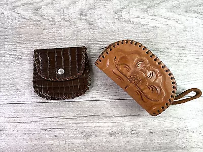 Lot Of 2 Leather Coin Change Purses Western Floral Hand Tooled Zippered/Snap • $15.19