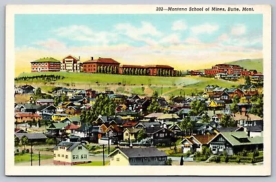 Butte MT Montana School Of Mines Vintage Linen Postcard Butte Town View • $4.95