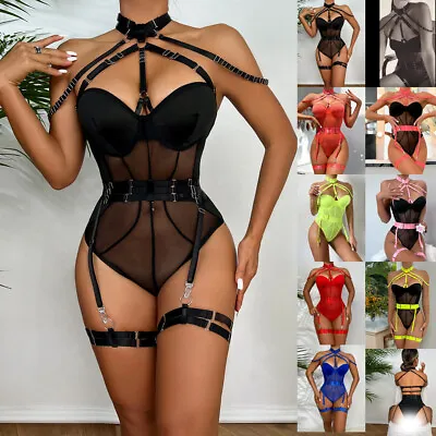 Sexy Bra Suspender Thong Set Underwear Lingerie Tunic Strap Body Stocking Ladies • £12.99