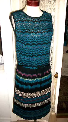 Amazing Nwot Missoni Italy Multicolor Jewel Tone Knit Dress & Tie Belt 44 M 8 10 • $99