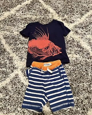 Mini Boden Boys Fish Blue Orange Red Striped Outfit Size 2-3 2T 3T • $15.99