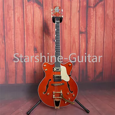 Orange Electric Guitar 6 String Gold Part HH Pickup Hollow Body Jazz Bridge • $305.04