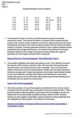 All 8 AQA A Level Economics Paper 3 Multiple Choice Explained Answers • £7.95