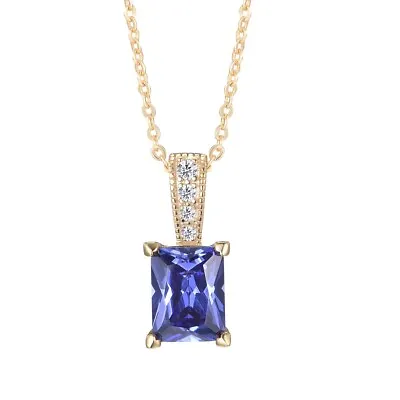 Ladies 9 Carat Gold On Sterling 925 Silver Sapphire & Tanzanite Pendant Necklace • £25.95