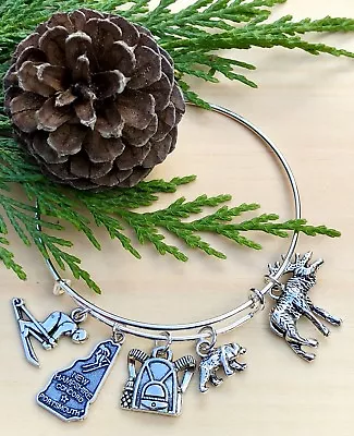 New Hampshire Back Woods~Ski~Hike~Bear~Moose Charms Expandable Bangle Bracelet • $4.99