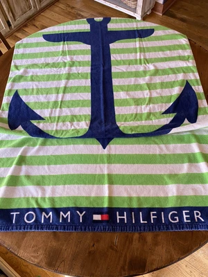 $11 • Buy Tommy Hilfiger Beach Towel  62  X 34  Anchor Strip Blue  Green 100% Cotton