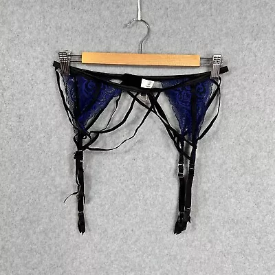 Bras N Things Size L Lace Suspender Garter Belt Black Blue • $22.50