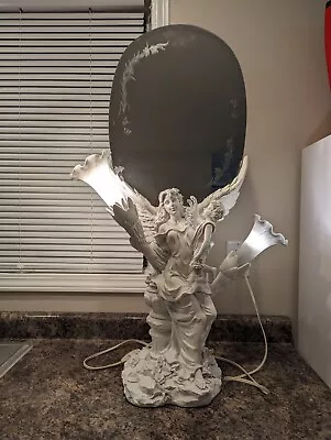 Vintage MCM 36  Angel Goddess Fairy Lamp With Mirror Glass Lily Shade Resin • $475