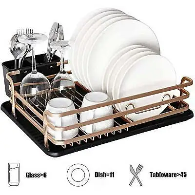 Aluminum Dish Drying Rack With Cutlery Holder And Removable Drainer Tray • $27.53