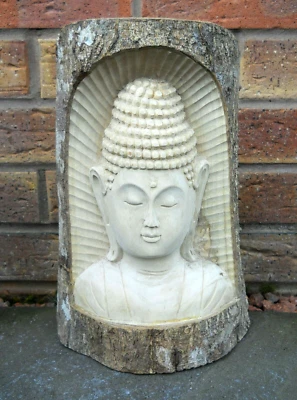 £27.99 • Buy Wooden Buddha Head Buddhist Carving Log Figure 30 Cm Amazing Quality