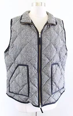 J Crew Womens Herringbone Print Quilted Zip Front Down Puffer Vest Size XL • $34.99