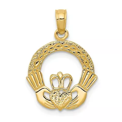 14k 14kt Yellow Gold Claddagh Charm PENDANT 20 Mm X 15 Mm • $141