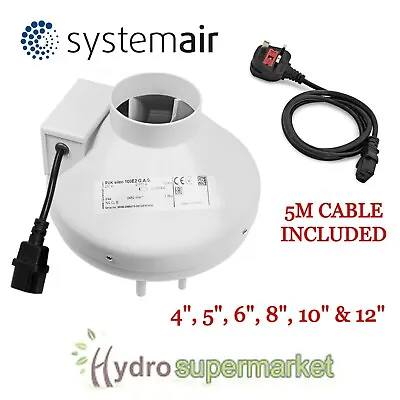 System Air Rvk Outlet / Inlet Fan With 5m Cable 4 -12  100mm-315mm - Hydroponics • £84.95