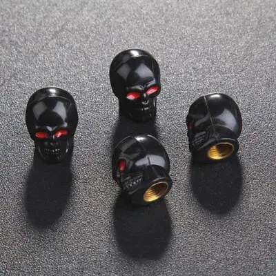 4x Black Skull Tire Wheel Universal Valve Stem Caps Covers Car/Motorcycle • $7.75