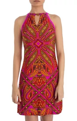 Cache Y2K Pink Purple Orange Yellow Sleeveless Knit Dress With Neck Tie Size S • $45