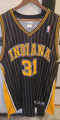 Authentic NBA Reebok Indiana Pacers Reggie Miller 31 Jersey SEWN 48 Pinstripes • $374.99