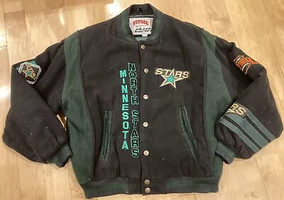 Vintage Nutmeg Campri Minnesota North Stars NHL Hockey Wool Blend Jacket Black L • $124.99