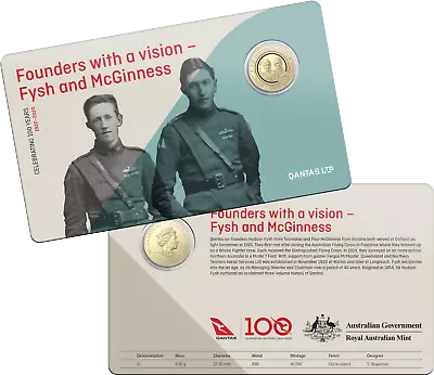 2020 Qantas Centenary $1 Coin - Founders With A Vision - Fysh And McGinness • $29.50