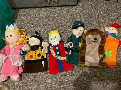 £7 • Buy 6 X Hand Puppets Animal Bundle Princess Wolf Wood Cutter King Joker