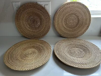 Set Of 4 Vintage Boho Style Natural Rattan Charger Plates 13  • $20