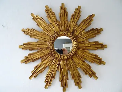 1940s French Big Gold Gilt Sunburst Starburst Mirror • $2399