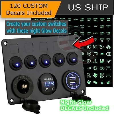 $25.95 • Buy Car/Marine/Boat 5-Gang Waterproof Circuit Blue LED Rocker Switch Panel Breaker