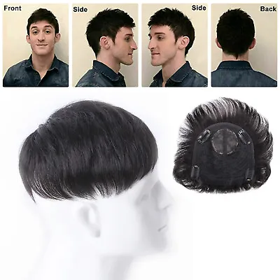 Men's Topper Toupee Clip Hairpiece Top Wigs Black Human Hair Short Male Wig UK • £10.49