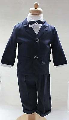 Baby Boy Navy Outfit Smart Suit Bow Hat Waistcoat Wedding Christening Page Boy  • £23.90